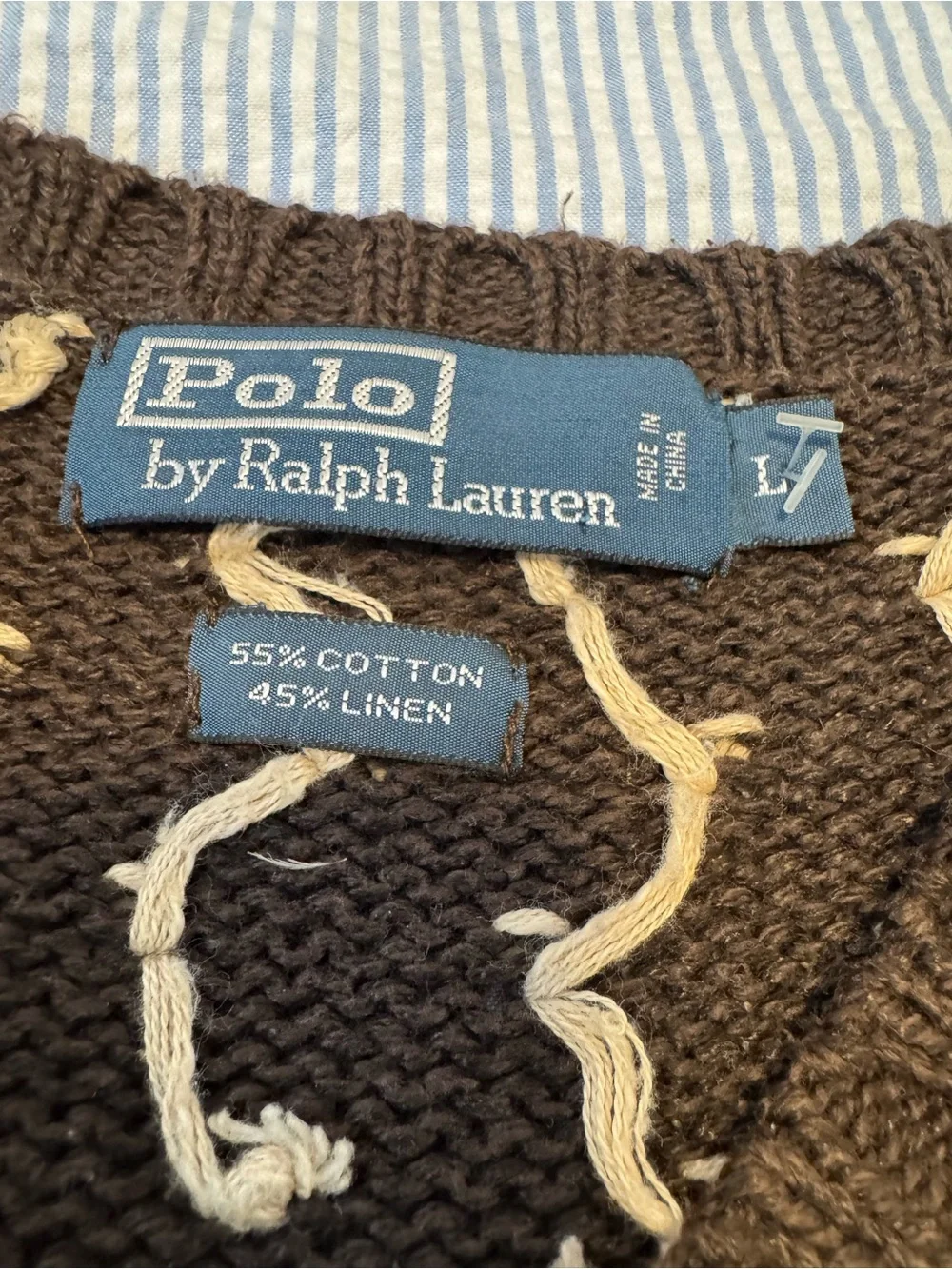 Rare Vintage Polo by Ralph Lauren Brown with Nordic Moose Cotton & Linen Sweater